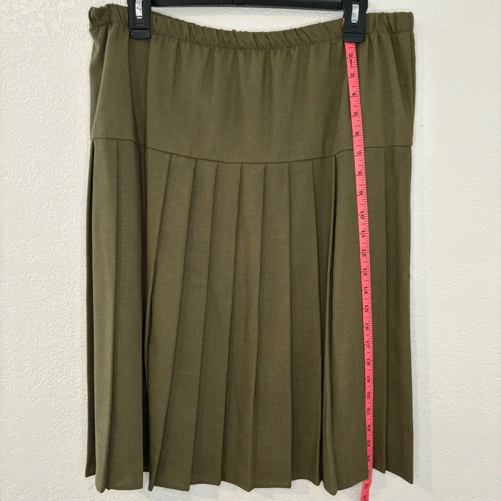 Vintage 80s Army Green Pleated A-Line Midi Skirt Women’s 14P‎ Made in the USA